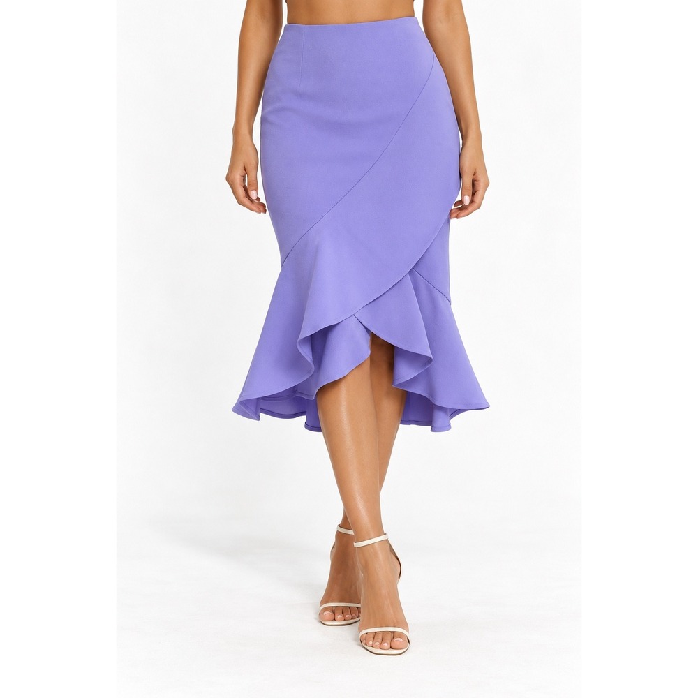 SHEIKE Lilac Purple Asymmetrical Ruffle Wrap Midi Skirt Size AU 8 US 4 S NWOT
